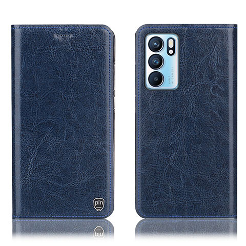 Custodia Portafoglio In Pelle Cover con Supporto H04P per Oppo Reno6 5G Blu