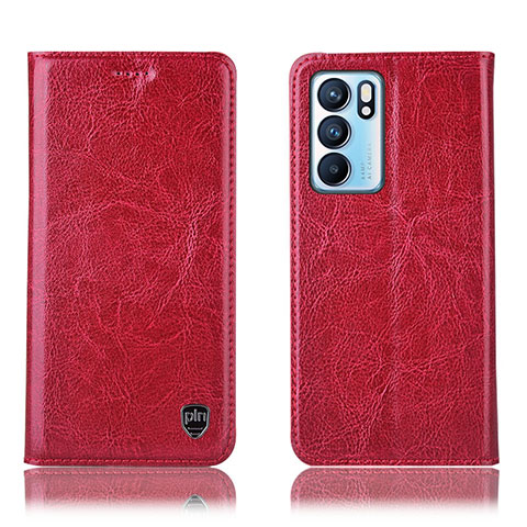 Custodia Portafoglio In Pelle Cover con Supporto H04P per Oppo Reno6 5G Rosso