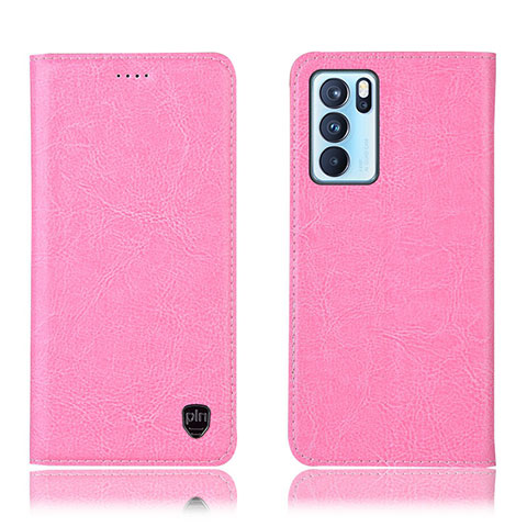 Custodia Portafoglio In Pelle Cover con Supporto H04P per Oppo Reno6 Pro 5G India Rosa