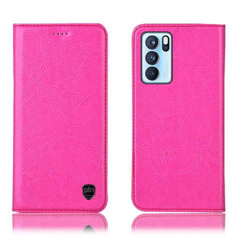 Custodia Portafoglio In Pelle Cover con Supporto H04P per Oppo Reno6 Pro 5G India Rosa Caldo