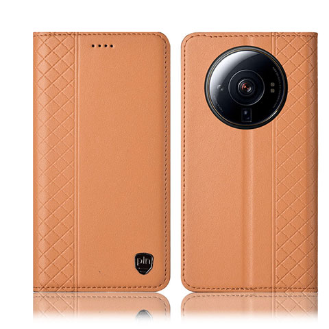 Custodia Portafoglio In Pelle Cover con Supporto H04P per Xiaomi Mi 12S Ultra 5G Arancione