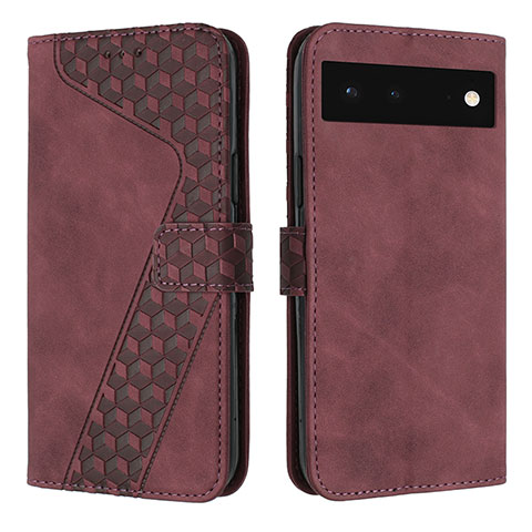 Custodia Portafoglio In Pelle Cover con Supporto H04X per Google Pixel 6 5G Rosso