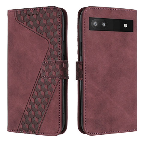 Custodia Portafoglio In Pelle Cover con Supporto H04X per Google Pixel 6a 5G Rosso