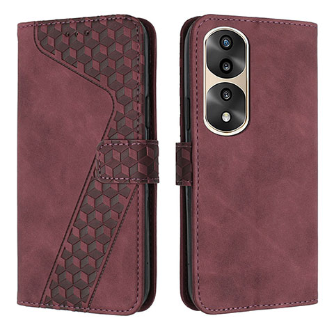 Custodia Portafoglio In Pelle Cover con Supporto H04X per Huawei Honor 70 Pro 5G Rosso