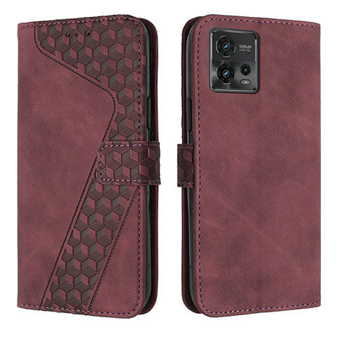 Custodia Portafoglio In Pelle Cover con Supporto H04X per Motorola Moto G72 Rosso