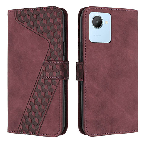 Custodia Portafoglio In Pelle Cover con Supporto H04X per Realme C30 Rosso