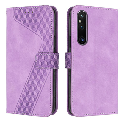 Custodia Portafoglio In Pelle Cover con Supporto H04X per Sony Xperia 1 V Viola