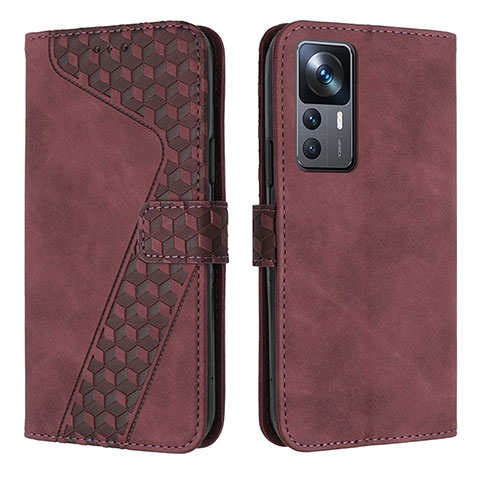 Custodia Portafoglio In Pelle Cover con Supporto H04X per Xiaomi Mi 12T Pro 5G Rosso Rosa