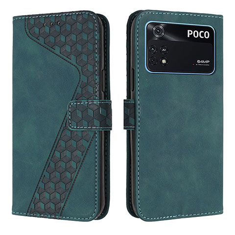 Custodia Portafoglio In Pelle Cover con Supporto H04X per Xiaomi Poco M4 Pro 4G Verde