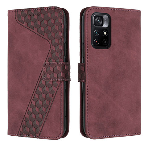 Custodia Portafoglio In Pelle Cover con Supporto H04X per Xiaomi Poco M4 Pro 5G Rosso Rosa