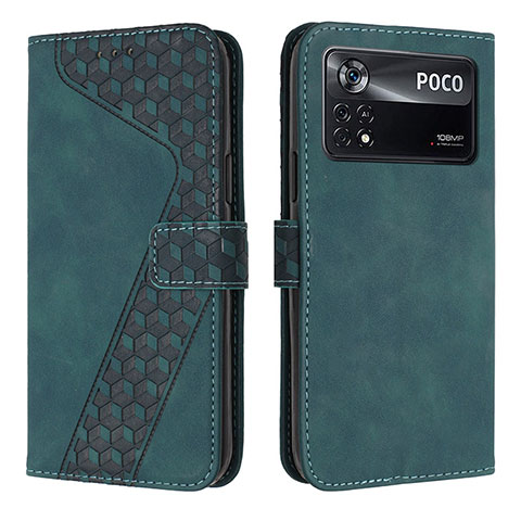 Custodia Portafoglio In Pelle Cover con Supporto H04X per Xiaomi Poco X4 Pro 5G Verde