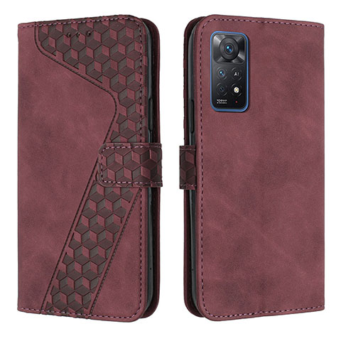 Custodia Portafoglio In Pelle Cover con Supporto H04X per Xiaomi Redmi Note 11 Pro 5G Rosso Rosa