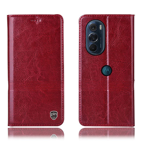 Custodia Portafoglio In Pelle Cover con Supporto H05P per Motorola Moto Edge Plus (2022) 5G Rosso