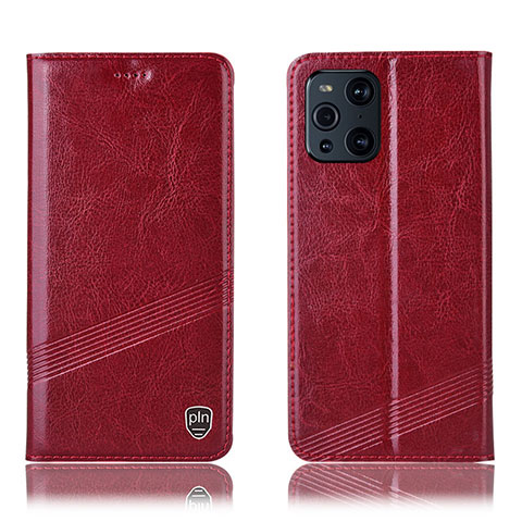 Custodia Portafoglio In Pelle Cover con Supporto H05P per Oppo Find X3 5G Rosso