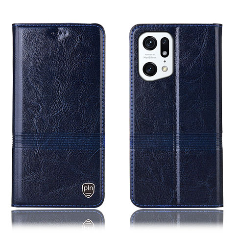 Custodia Portafoglio In Pelle Cover con Supporto H05P per Oppo Find X5 5G Blu