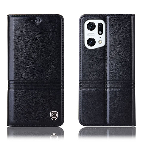 Custodia Portafoglio In Pelle Cover con Supporto H05P per Oppo Find X5 Pro 5G Nero