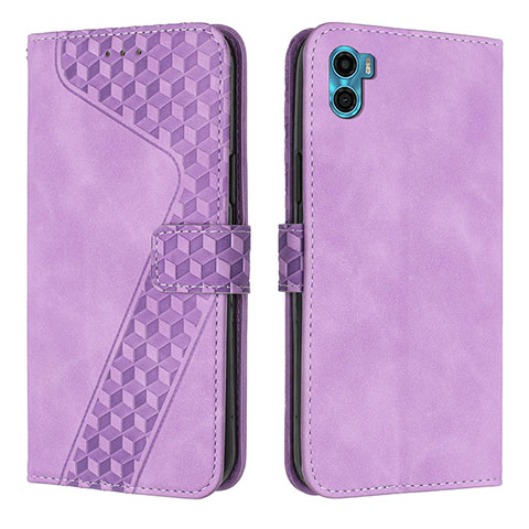 Custodia Portafoglio In Pelle Cover con Supporto H05X per Motorola Moto E32 India Viola