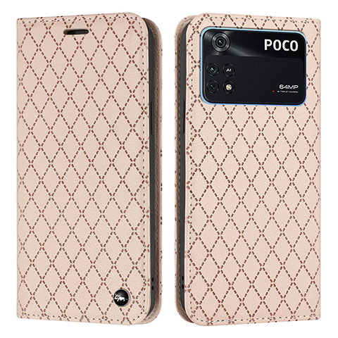 Custodia Portafoglio In Pelle Cover con Supporto H05X per Xiaomi Poco M4 Pro 4G Oro