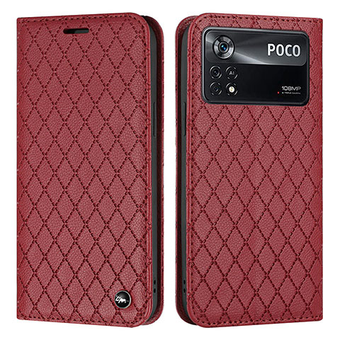 Custodia Portafoglio In Pelle Cover con Supporto H05X per Xiaomi Poco X4 Pro 5G Rosso