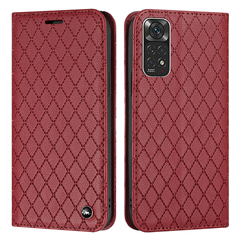 Custodia Portafoglio In Pelle Cover con Supporto H05X per Xiaomi Redmi Note 11 4G (2022) Rosso