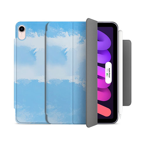 Custodia Portafoglio In Pelle Cover con Supporto H06 per Apple iPad Mini 6 Azzurro