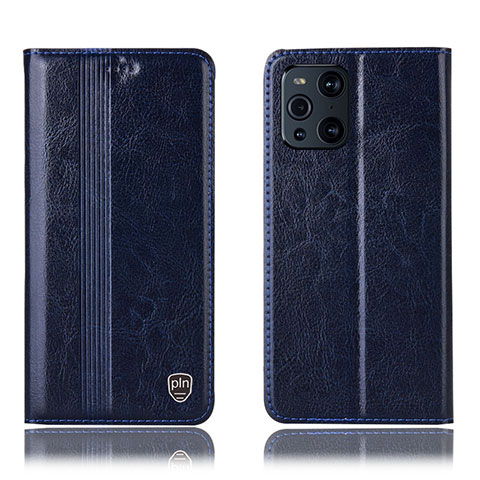 Custodia Portafoglio In Pelle Cover con Supporto H06P per Oppo Find X3 5G Blu