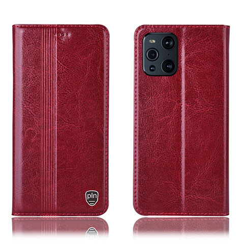 Custodia Portafoglio In Pelle Cover con Supporto H06P per Oppo Find X3 5G Rosso