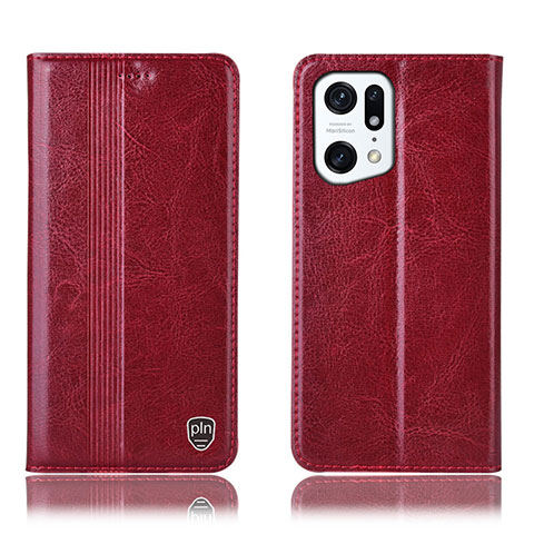 Custodia Portafoglio In Pelle Cover con Supporto H06P per Oppo Find X5 5G Rosso