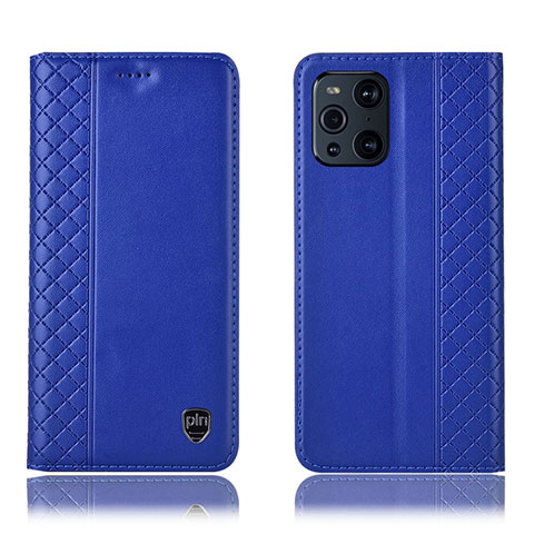 Custodia Portafoglio In Pelle Cover con Supporto H07P per Oppo Find X3 5G Blu