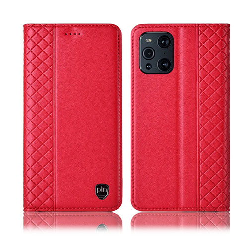 Custodia Portafoglio In Pelle Cover con Supporto H07P per Oppo Find X3 5G Rosso