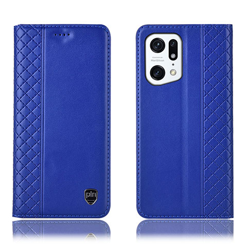 Custodia Portafoglio In Pelle Cover con Supporto H07P per Oppo Find X5 Pro 5G Blu