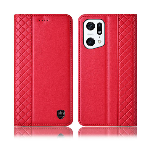 Custodia Portafoglio In Pelle Cover con Supporto H07P per Oppo Find X5 Pro 5G Rosso