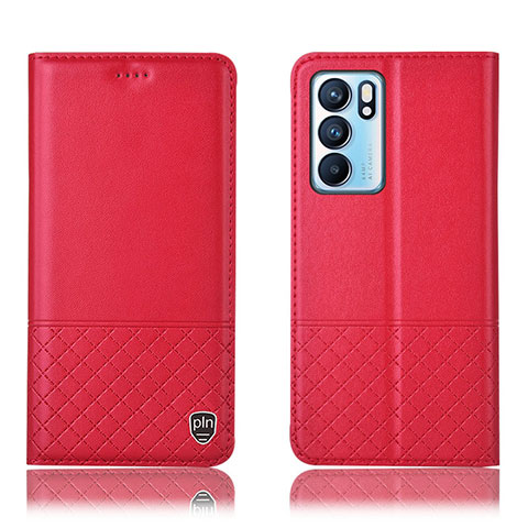 Custodia Portafoglio In Pelle Cover con Supporto H07P per Oppo Reno6 5G Rosso