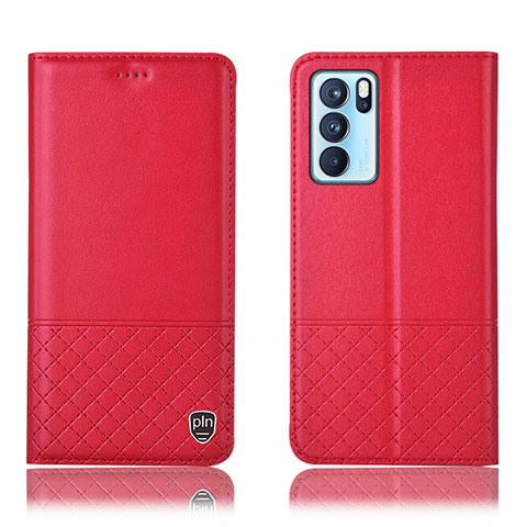 Custodia Portafoglio In Pelle Cover con Supporto H07P per Oppo Reno6 Pro 5G India Rosso