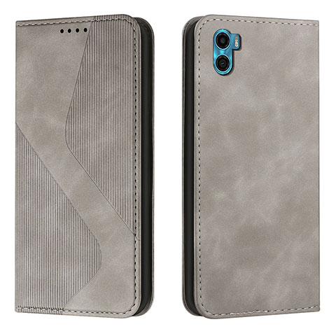 Custodia Portafoglio In Pelle Cover con Supporto H07X per Motorola Moto E22S Grigio