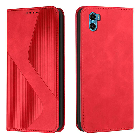 Custodia Portafoglio In Pelle Cover con Supporto H07X per Motorola Moto E22S Rosso