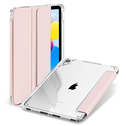 Custodia Portafoglio In Pelle Cover con Supporto H08 per Apple iPad 10.9 (2022) Oro Rosa