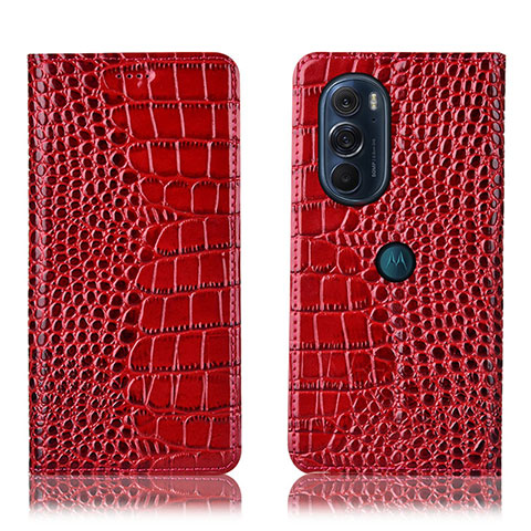 Custodia Portafoglio In Pelle Cover con Supporto H08P per Motorola Moto Edge 30 Pro 5G Rosso