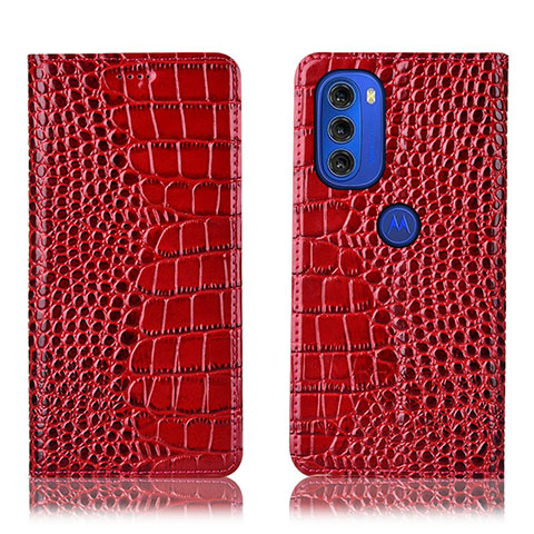 Custodia Portafoglio In Pelle Cover con Supporto H08P per Motorola Moto G51 5G Rosso