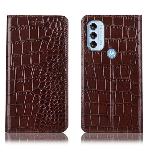 Custodia Portafoglio In Pelle Cover con Supporto H08P per Motorola Moto G71 5G Marrone