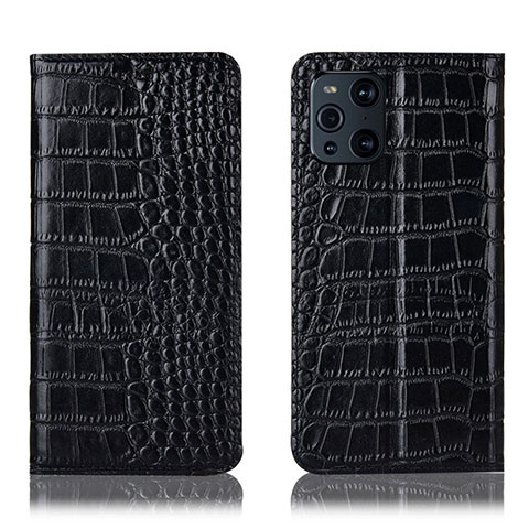 Custodia Portafoglio In Pelle Cover con Supporto H08P per Oppo Find X3 5G Nero