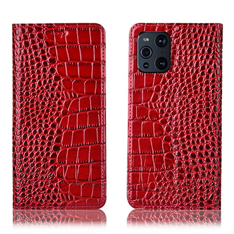 Custodia Portafoglio In Pelle Cover con Supporto H08P per Oppo Find X3 Pro 5G Rosso