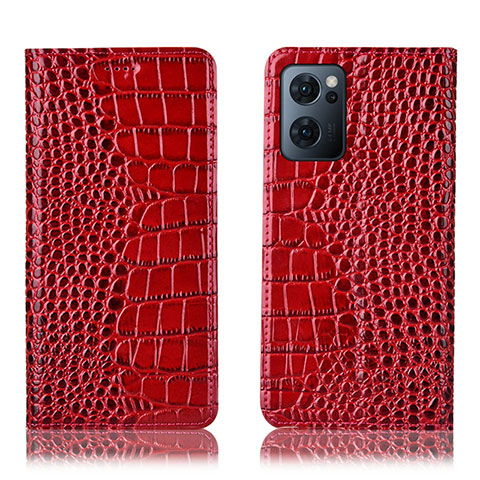 Custodia Portafoglio In Pelle Cover con Supporto H08P per Oppo Find X5 Lite 5G Rosso