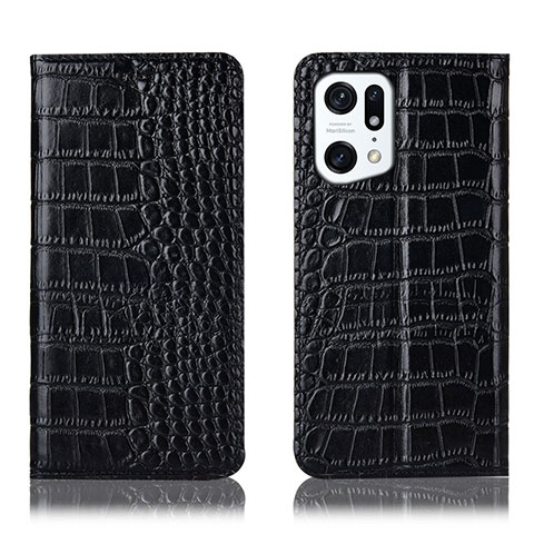 Custodia Portafoglio In Pelle Cover con Supporto H08P per Oppo Find X5 Pro 5G Nero