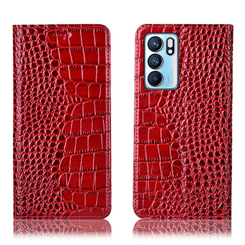 Custodia Portafoglio In Pelle Cover con Supporto H08P per Oppo Reno6 5G Rosso