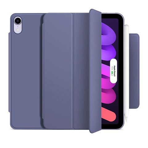 Custodia Portafoglio In Pelle Cover con Supporto H09 per Apple iPad Mini 6 Grigio Lavanda