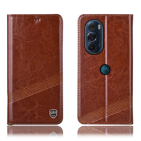 Custodia Portafoglio In Pelle Cover con Supporto H09P per Motorola Moto Edge 30 Pro 5G Marrone Chiaro