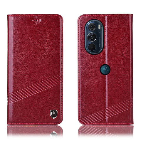 Custodia Portafoglio In Pelle Cover con Supporto H09P per Motorola Moto Edge X30 5G Rosso