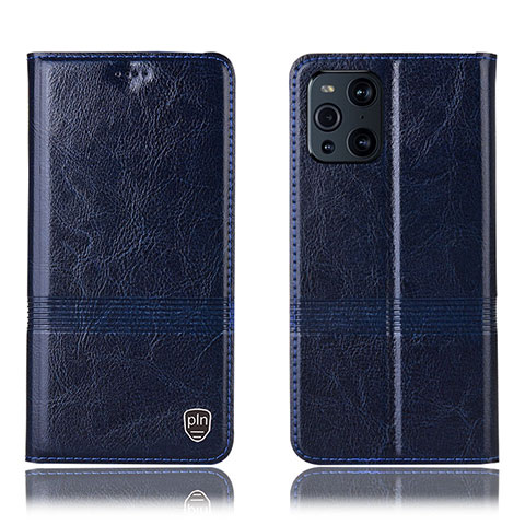 Custodia Portafoglio In Pelle Cover con Supporto H09P per Oppo Find X3 5G Blu