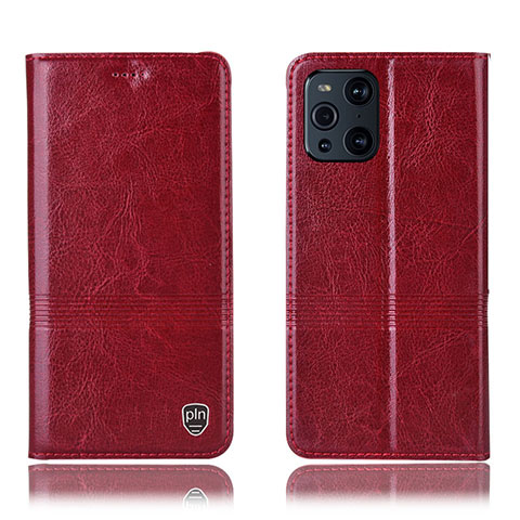 Custodia Portafoglio In Pelle Cover con Supporto H09P per Oppo Find X3 Pro 5G Rosso